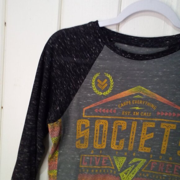 Society Shirt Women S 3/4 Sleeve Live Free Aztec Pattern Colorful - Picture 4 of 13